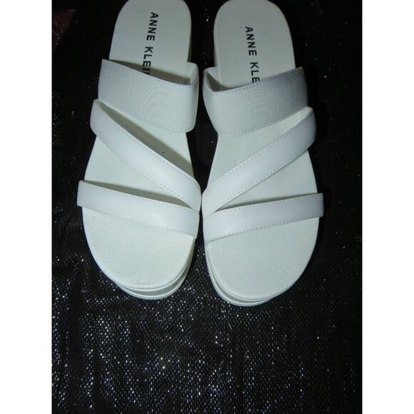 Anne Klein White Akvie Faux Leather Strappy Platform Wedge Sandals size 9.5 - Picture 2 of 10